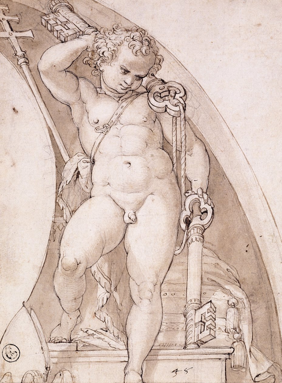 Stojící putto držící papežské klíče: Studie pro lunetu, kolem roku 1575 od Orazio Samacchini