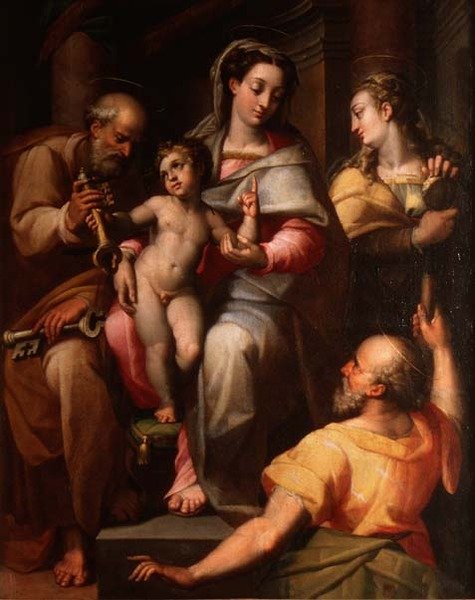 Svatá rodina se svatým Petrem a svatou Marií Magdalenou od Orazio Samacchini
