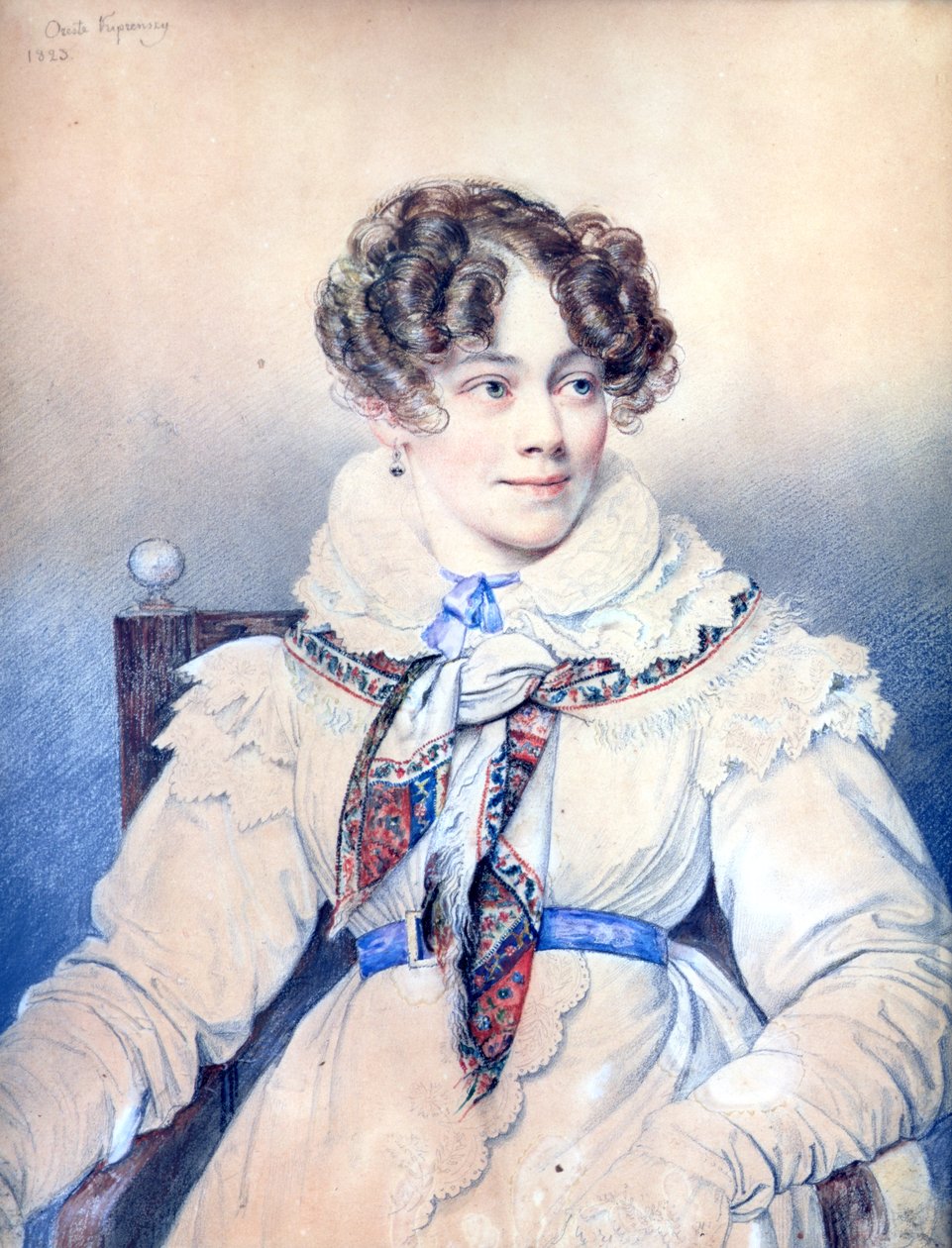 Portrét Sophie Rostopchine (1799-1874) hraběnka ze Segur, 1823 (barevná tužka na papíře) od Orest Adamovich Kiprensky