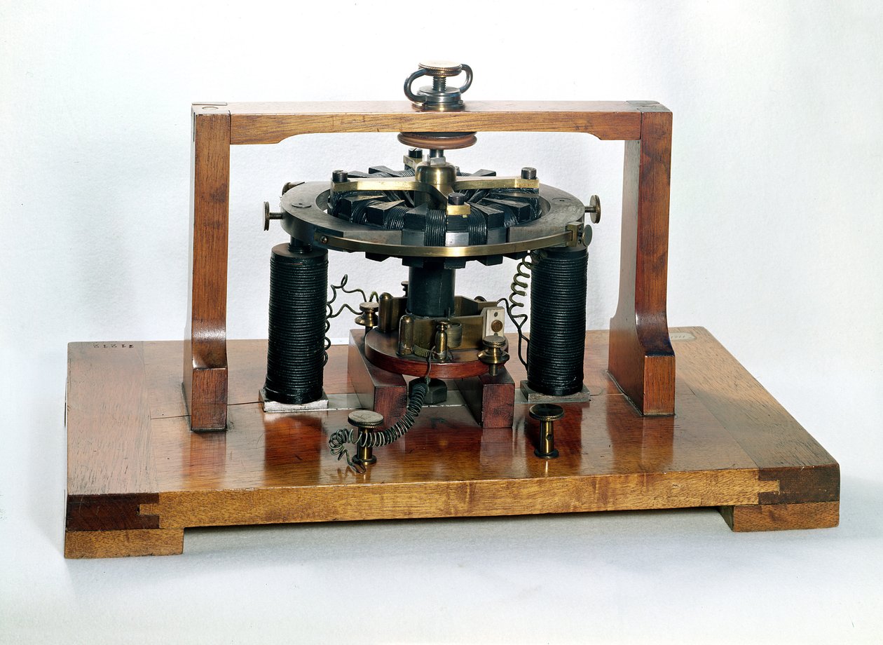 Kopie elektromagnetického macchinetta vynalezeného Antoniem Pacinottim (1841-1912) v roce 1860, 1888 (kombinovaná média) od Oreste Cini