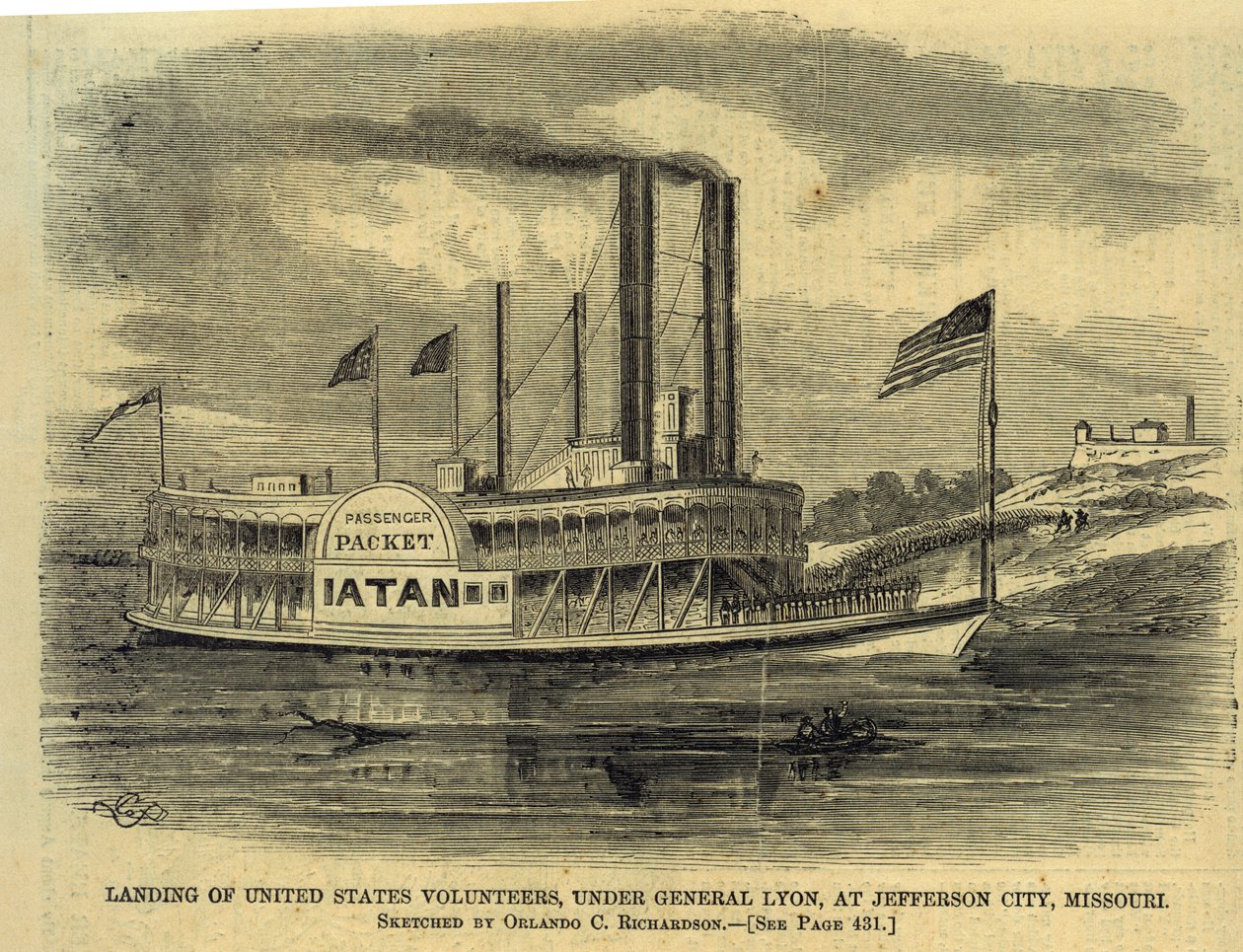 Přistání dobrovolníků z USA, pod velením generála Lyona, v Jefferson City, Missouri. od Orlando C. Richardson