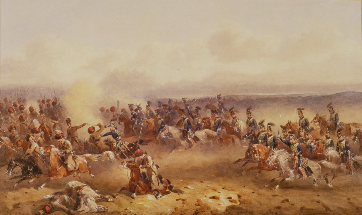 Eskadra 10. husarů porazila Rusy u Černaje, 16. srpna 1855, kolem roku 1890 od Orlando Norie