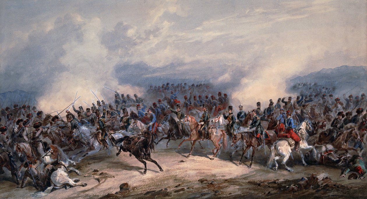 Husaři a chasníci v bitvě u řeky Chernaya 16. srpna 1855 od Orlando Norie