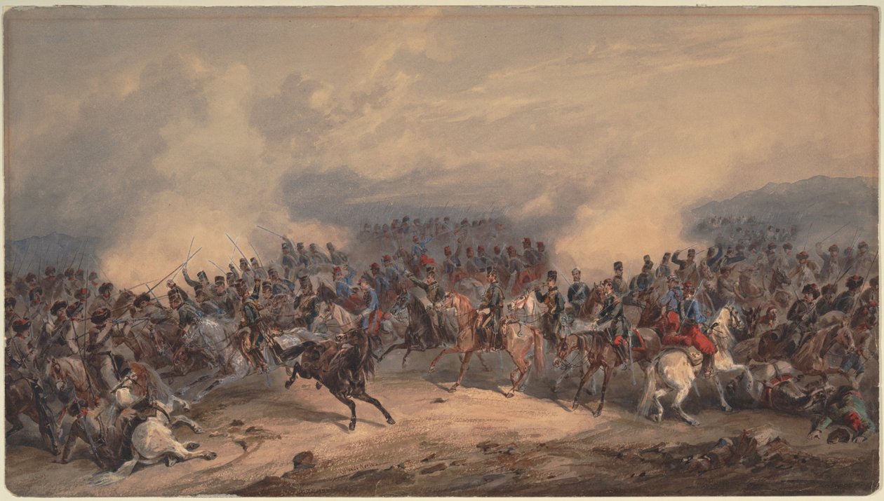 Husaři a chasníci v bitvě u řeky Chernaya 16. srpna 1855, 1855 od Orlando Norie