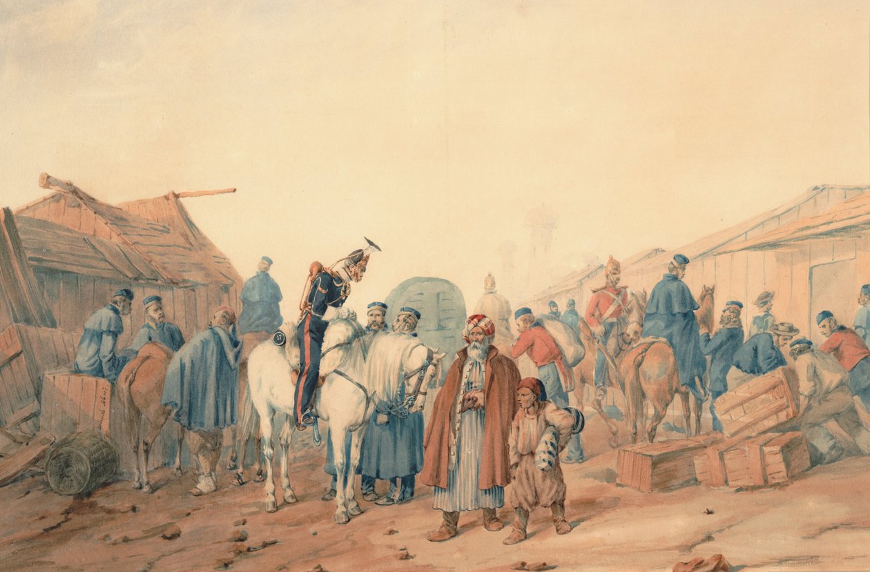 Zásobovací základna britské armády v přístavu Balaclava, 1854 od Orlando Norie