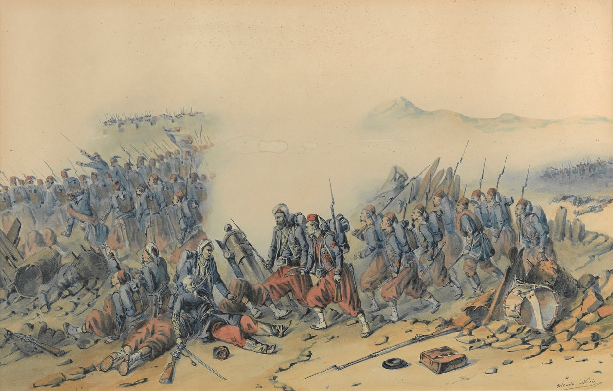 Zouaves s bajonety (Krym) (akvarel na papíře) od Orlando Norie