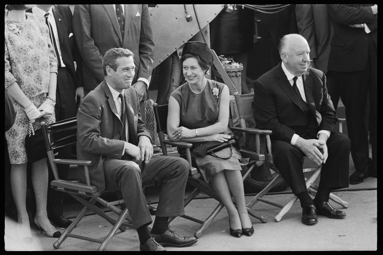 Paul Newman, princezna Margaret a Alfred Hitchcock na natáčení filmu „Roztrhaná opona“ od Orlando Suero