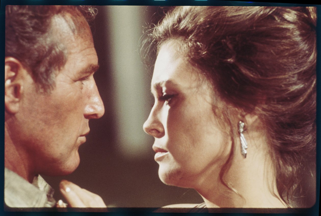Paul Newman a Faye Dunaway na natáčení 