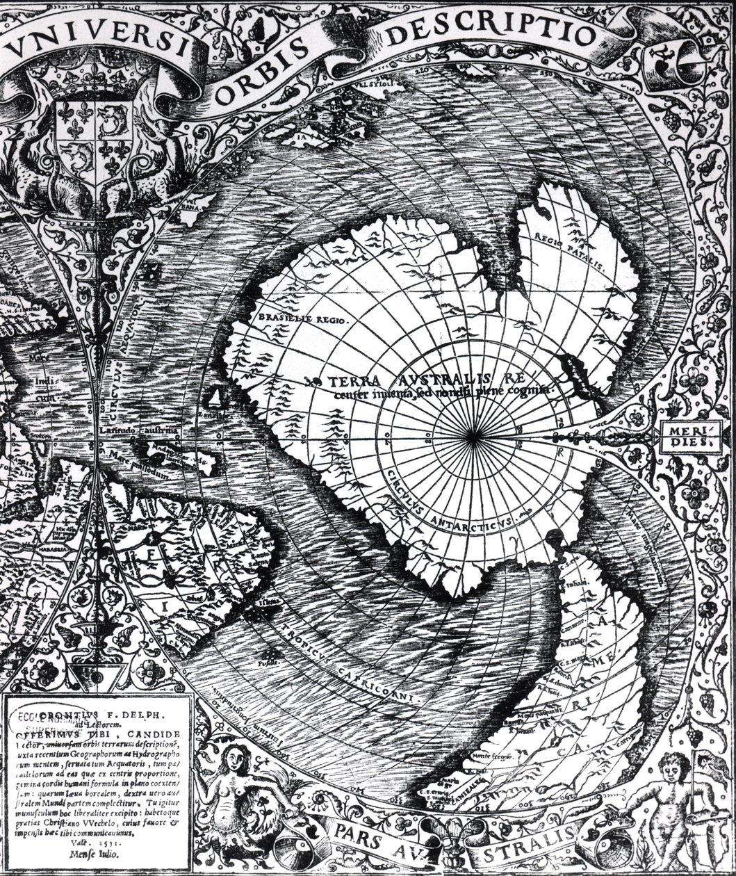 Jižní pól, detail z „Mappamonde a Projection Cordiforme“, 1531 od Oronce Fine