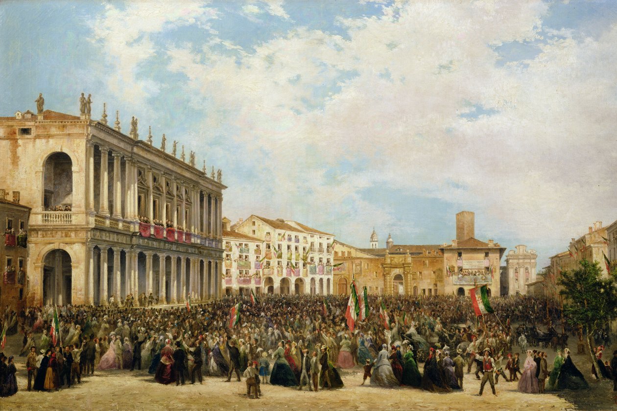 Victor Emmanuel II se ukazuje lidem z Vicenzy z balkonu Palazzo Chiericati, 1869 od Orsola Faccioli Licata