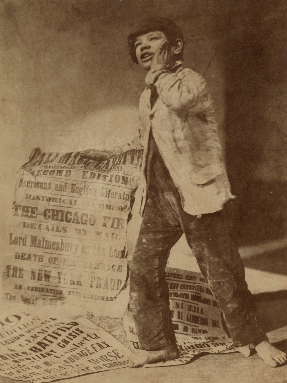 Pózovaný obrázek novináře vykřikujícího zprávu o požáru v Chicagu v roce 1871, 1871 od Oscar Gustav Rejlander