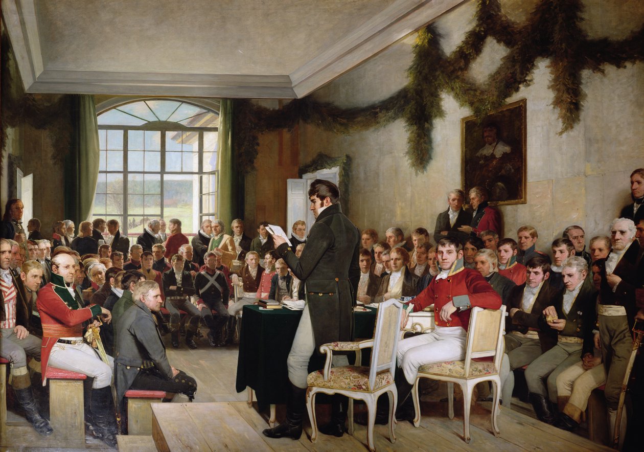 Národní shromáždění v Eidsvollu schválilo norskou ústavu v roce 1814 od Oscar Arnold Wergeland