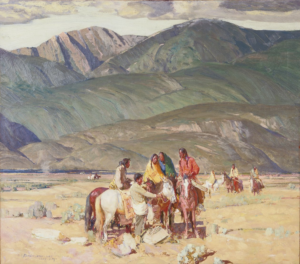 Taos Indiáni na Mesa (olej na plátně) od Oscar Edward Berninghaus