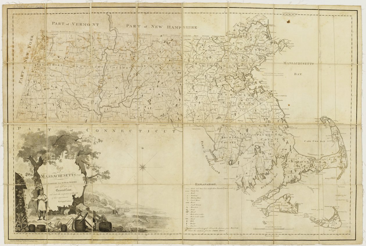 Vlastní mapa Massachusetts: sestavená ze skutečných průzkumů provedených na příkaz generálního soudu a pod kontrolou zástupců jejich jmenování, 1802 od Osgood Carleton