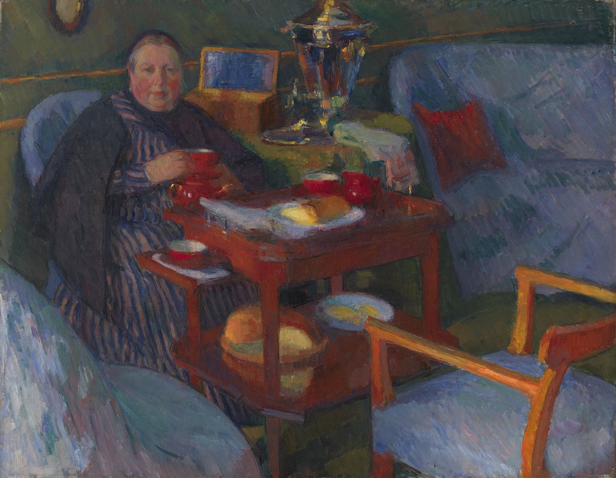 Žena pije čaj od Osip Emmanuilovich Braz