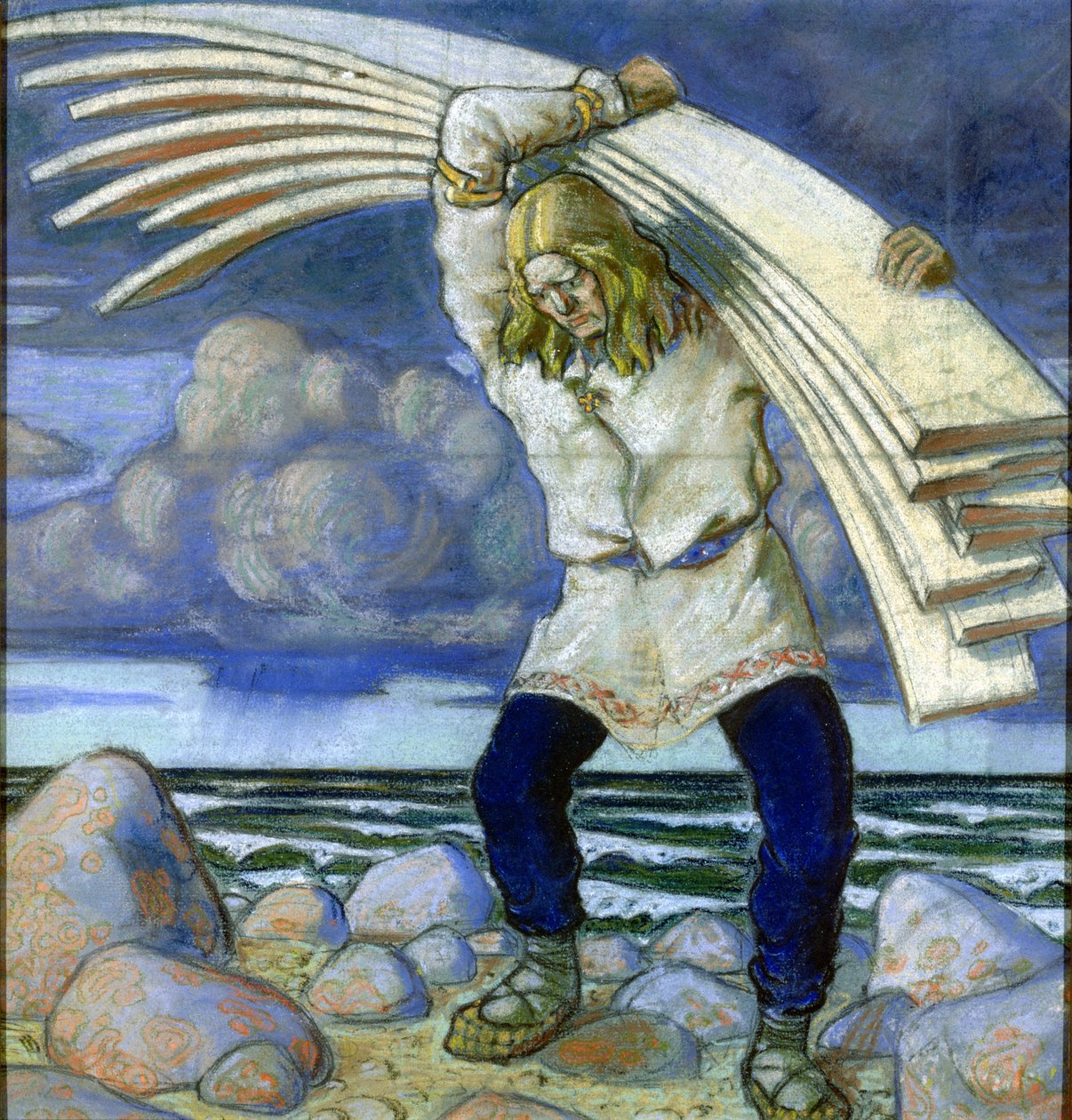 Kalevipoeg Carrying the Boards, 1914 od Oskar Kallis