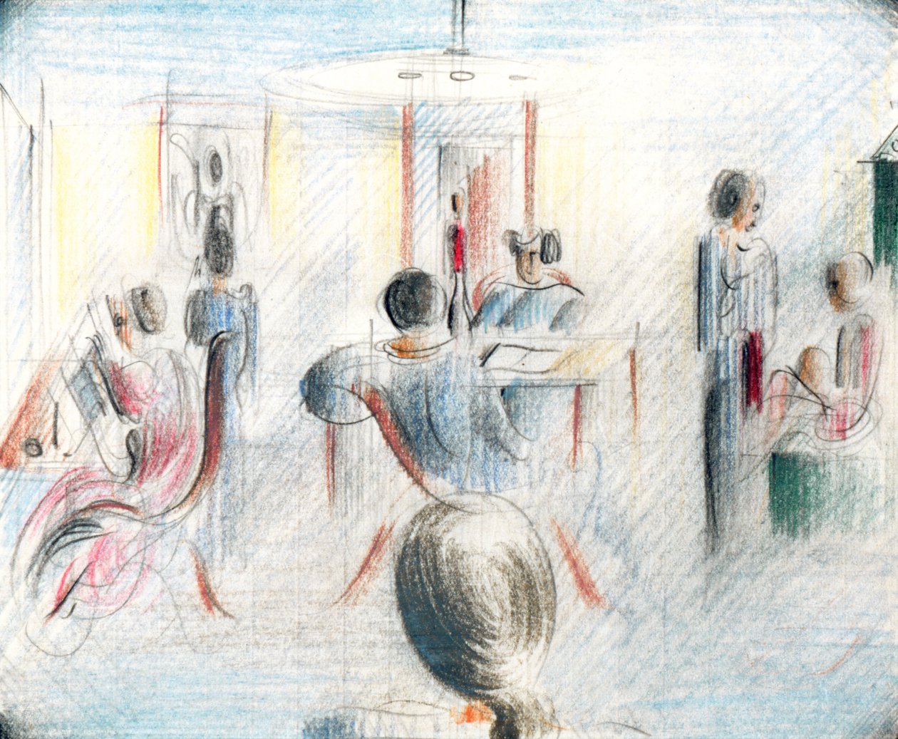 Figurky v pokoji, 1936 (tužka a pastelka na milimetrovém papíře) od Oskar Schlemmer