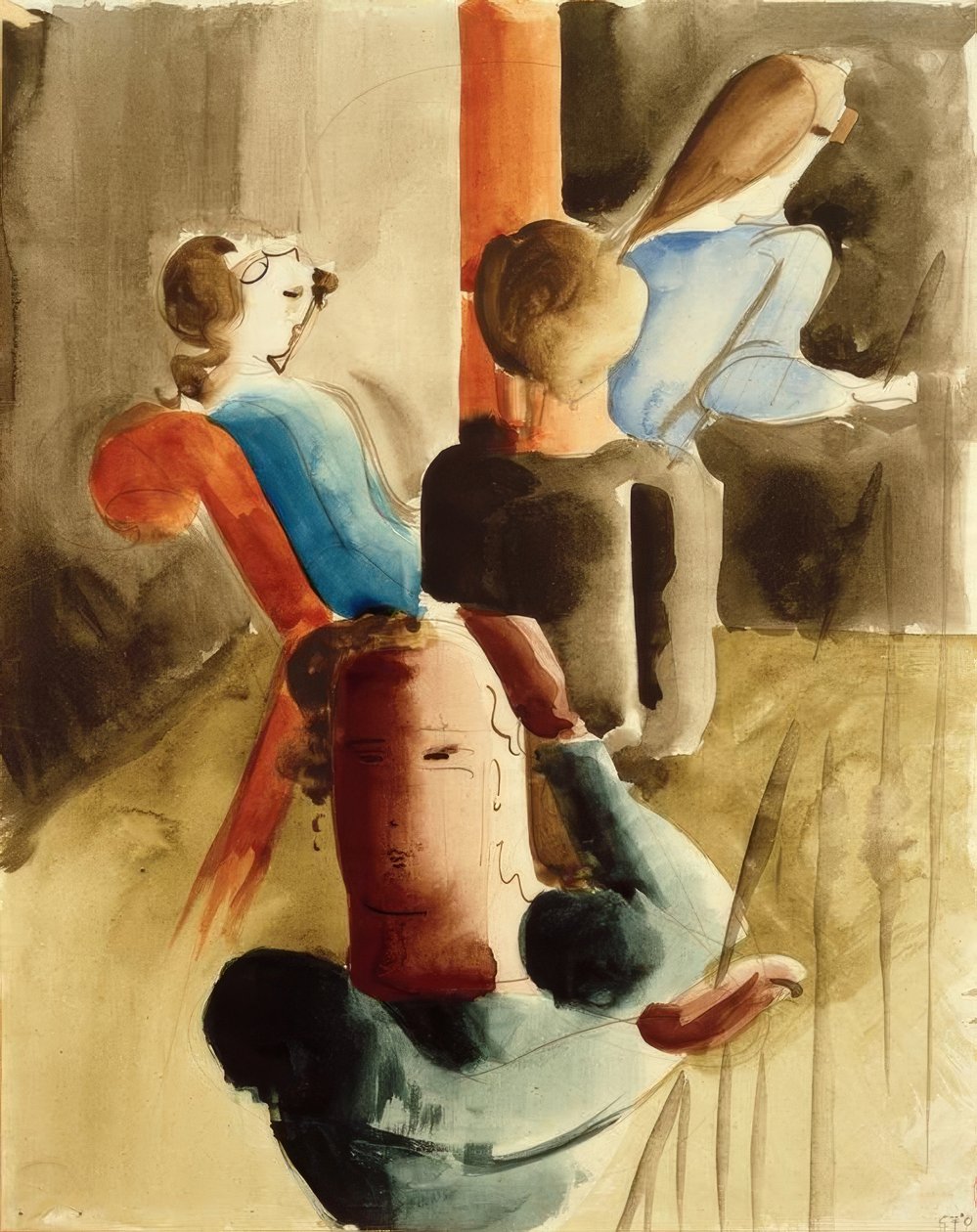 Skupina čtyř se sedící osobou od Oskar Schlemmer