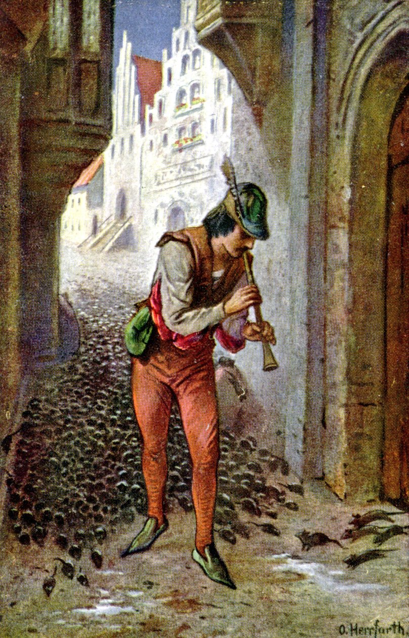 Hammelínský flétnista, cca 10. léta 19. století (ilustrace) od Oskar Herrfurth