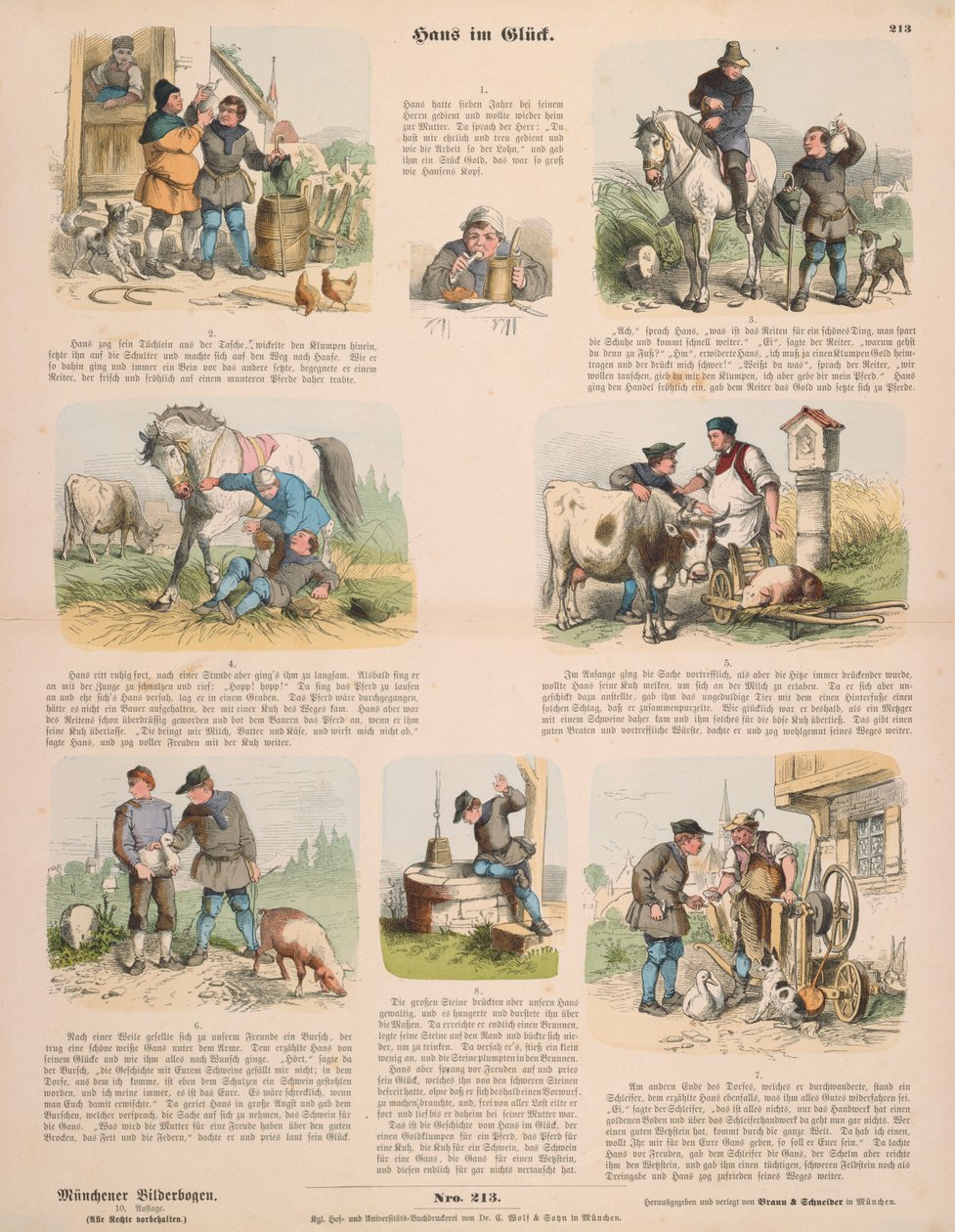 Hans in Luck (podle bratří Grimmů) brožovaný list vydaný Gustavem Weisem, Stuttgart, 1860 od Oskar Pletsch