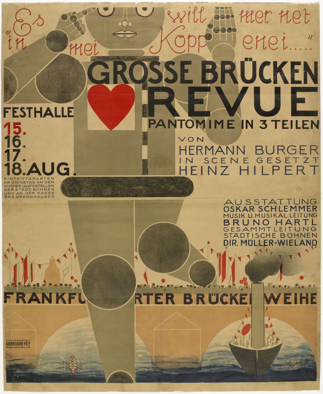 Plakát k Mostecké slavnosti (pantomima) - Plakát k Velké mostecké revue, autor Schlemmer, Oskar (1888-1943). Barevná litografie od Oskar Schlemmer