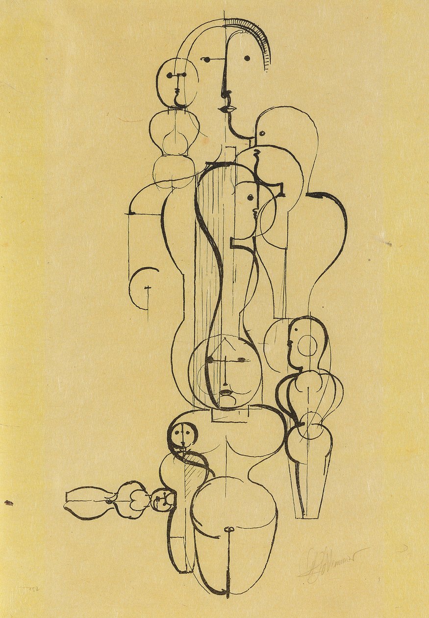 Soustředná skupina: Plán obrázku K1 Soustředná skupina: Plán obrázku K1, 1922. od Oskar Schlemmer