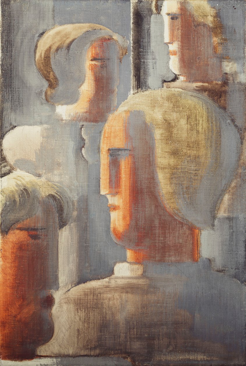 Skupina čtyř hlav šedomodrá, Folkwang-Study III; Vier Kopfergruppe Graublau, Folkwang-Studie III od Oskar Schlemmer