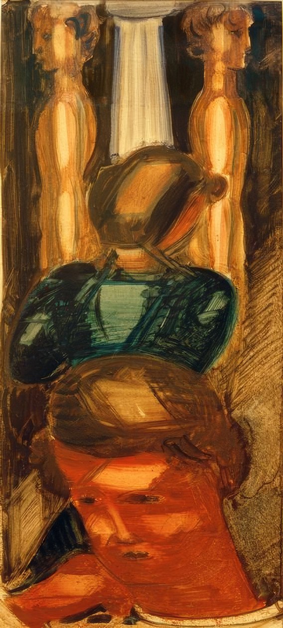 Skupina před dórským sloupem od Oskar Schlemmer