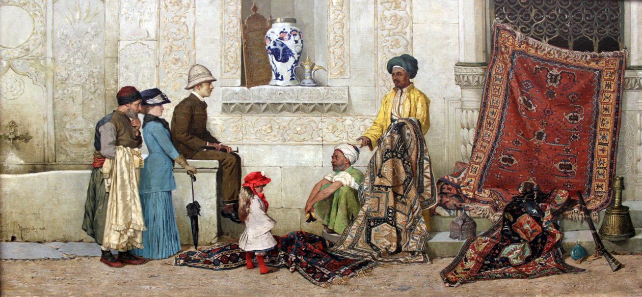 Prodejce perských koberců na ulici od Osman Hamdi Bey