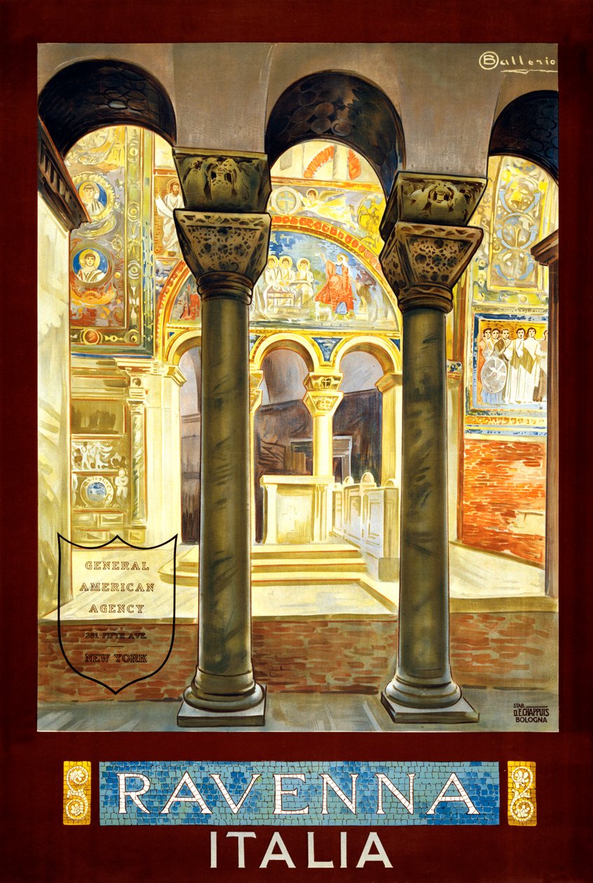 Cestovní plakát Ravenna, kolem roku 1925 (barevný lito) od Osvaldo Ballerio
