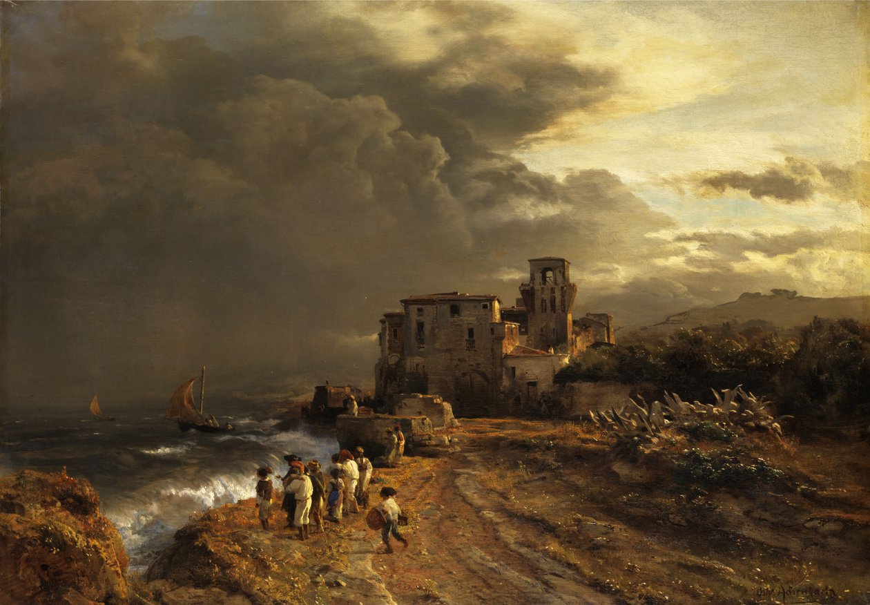Ustupující bouře na italském pobřeží od Oswald Achenbach