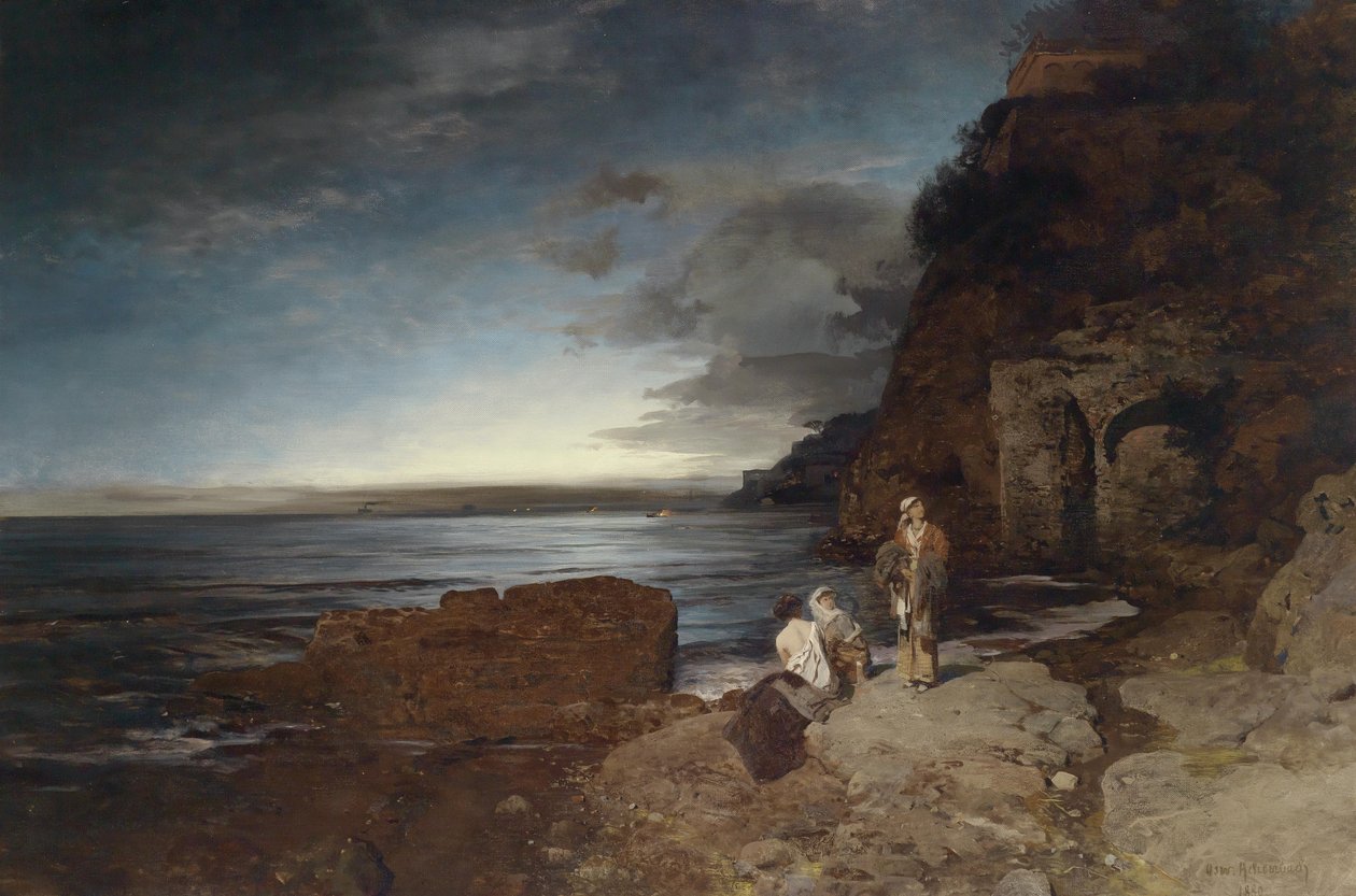 Němčina: Večer na pobřeží od Oswald Achenbach