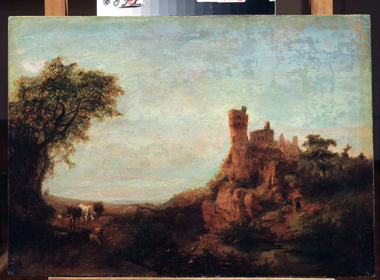 ""Paysage au chateau"" (Krajina s hradem) Peinture d