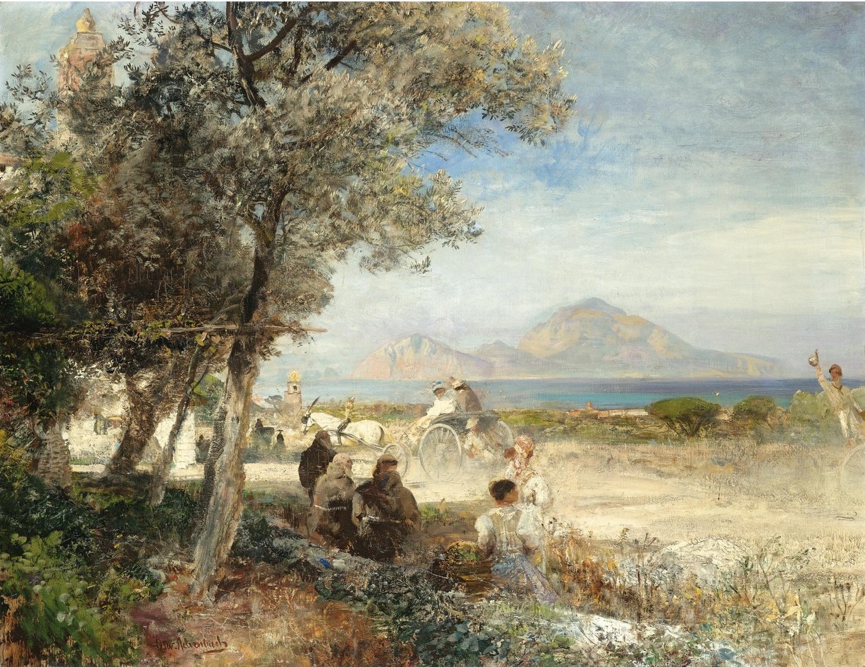 Výhled na Neapolský záliv od Oswald Achenbach