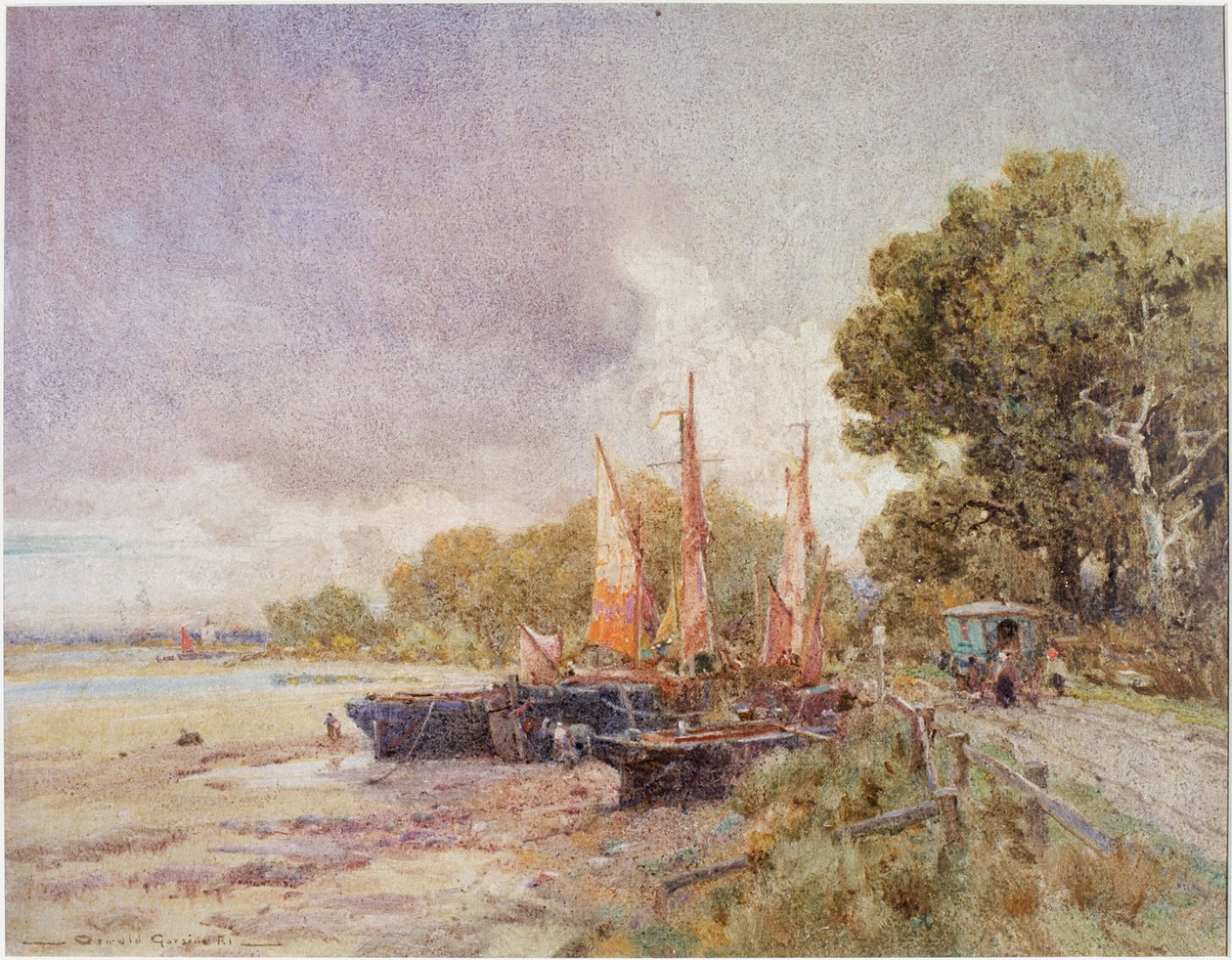 Temže v Barnes, asi 1916-24 (akvarel, lepidlo a tempera) od Oswald Garside