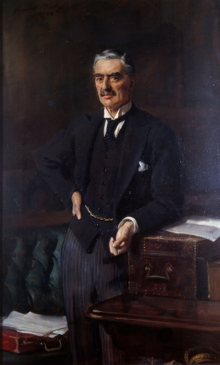 Portrét Nevilla Chamberlaina (1869-1940) (olej na plátně) od Oswald Hornby Joseph Birley