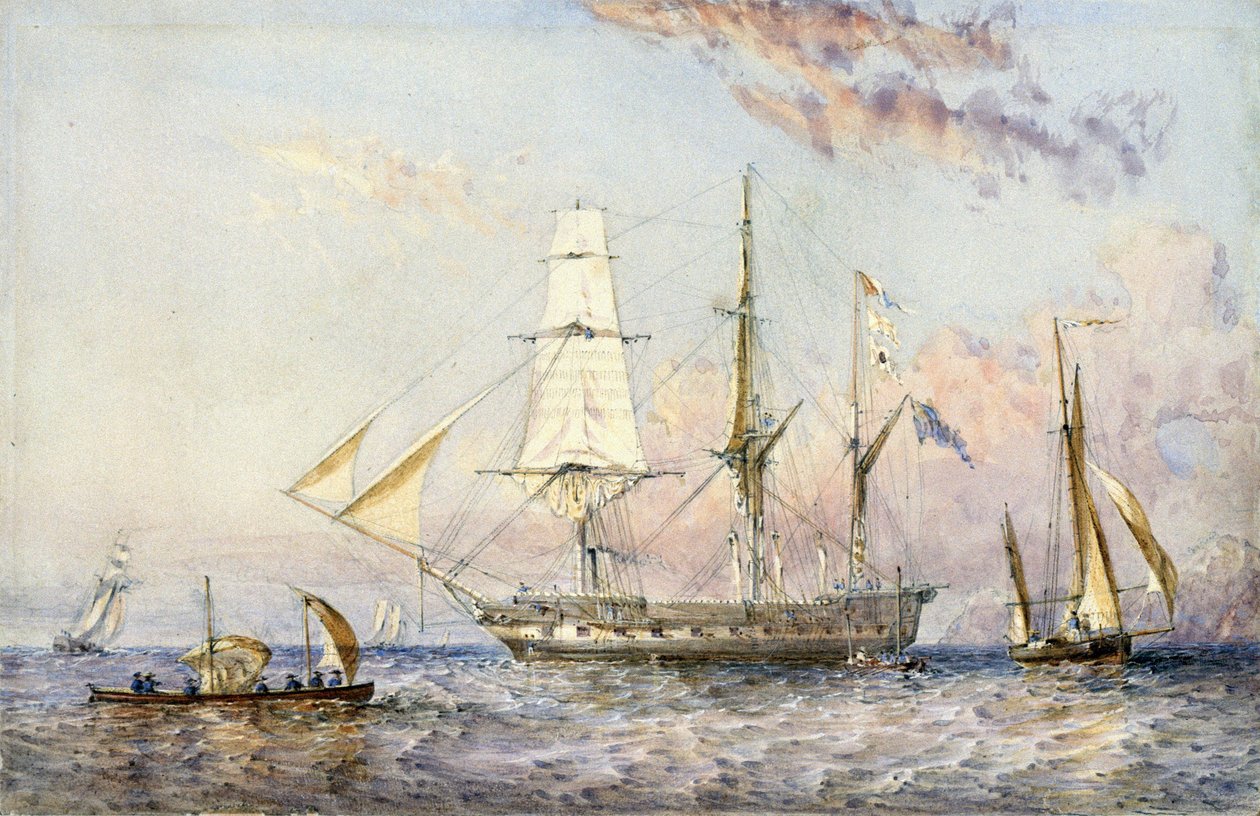 Loď HMS "Rattlesnake" (1822). Akvarel z roku 1853 od Sira Oswalda Waltera Brierlyho (1817-1894). od Oswald Walters Brierly