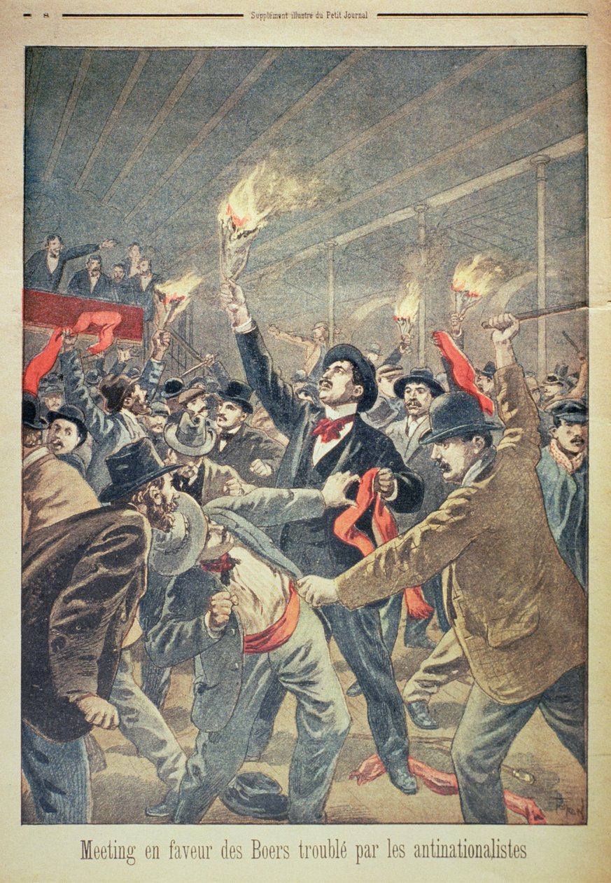 Setkání ve prospěch Búrů narušené antinacionalisty, ilustrace z Le Petit Journal, kolem roku 1899 od Oswaldo Tofani