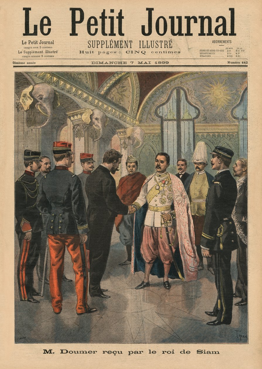 Paul Doumer, generální guvernér Indočíny, přijat v Bangkoku Chulalongkornem, králem Siamu jako Rama V, , ilustrace přední obálky z 