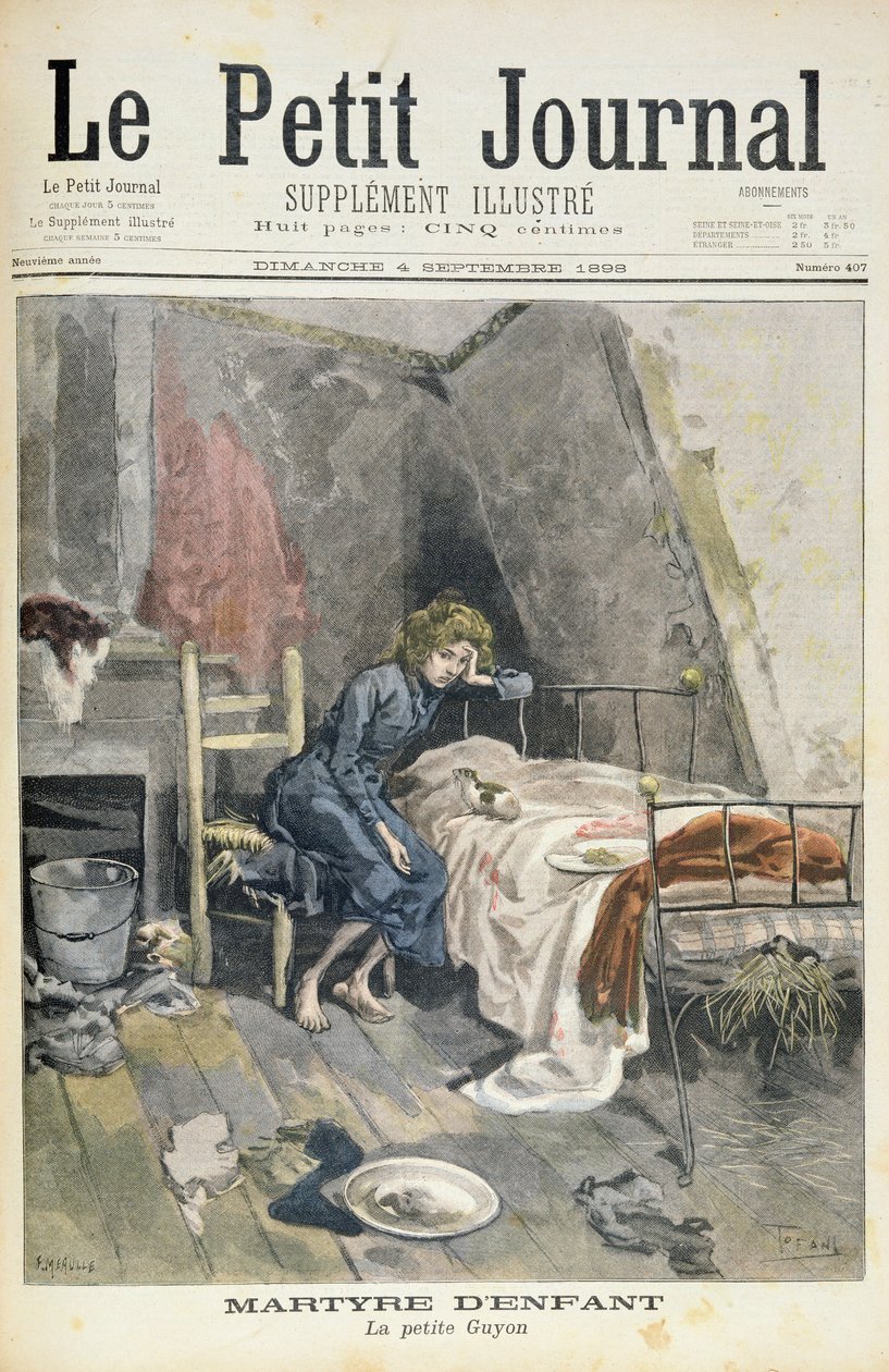 Titulní strana zobrazující mučednickou smrt dětí, malý Guyon, ilustrace z ilustrované přílohy Le Petit Journal, 4. září 1898 od Oswaldo Tofani