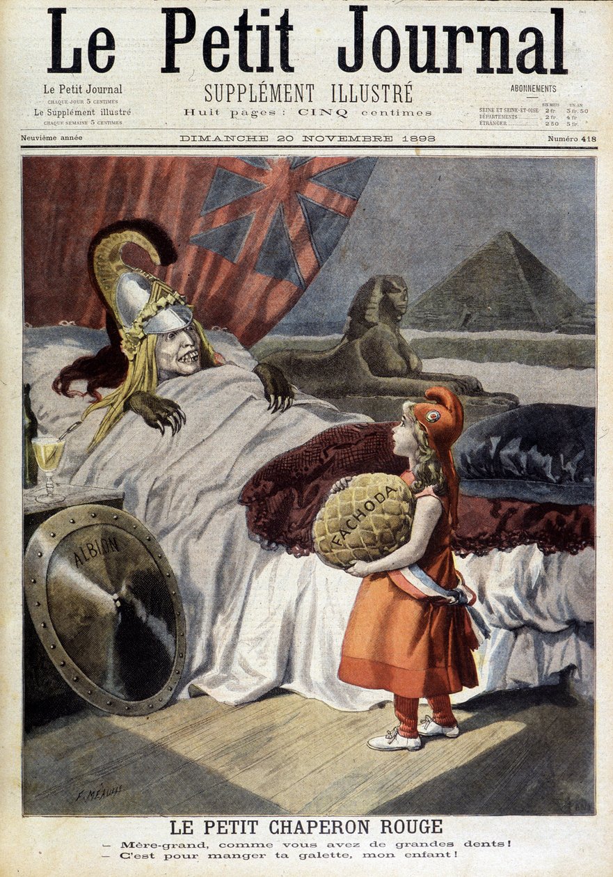 Červená Karkulka. Karikatura o Fachodě a ambicích „zrádného Albionu““. Rytina F. Méaulle podle Tofaniho. „The Petity Journal“, 20. listopadu od Oswaldo (after) Tofani