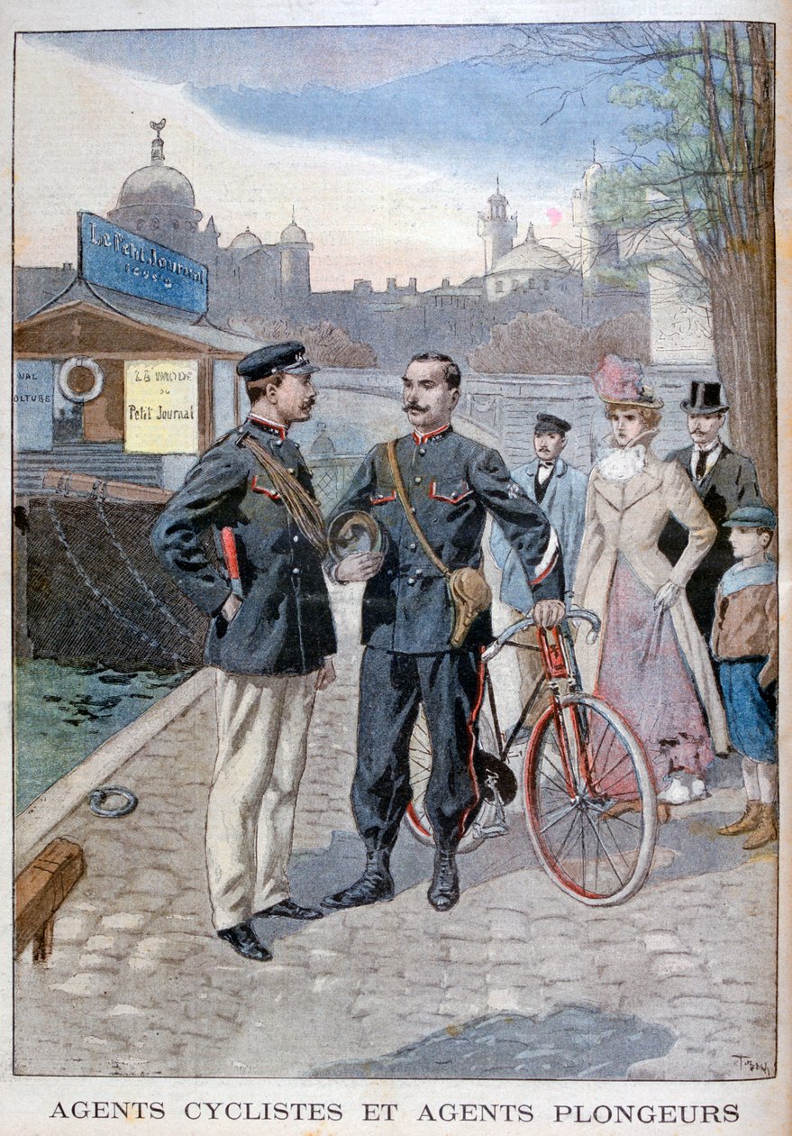 Cyklistický a vodní policista, Paříž, 1900 od Oswaldo Tofani