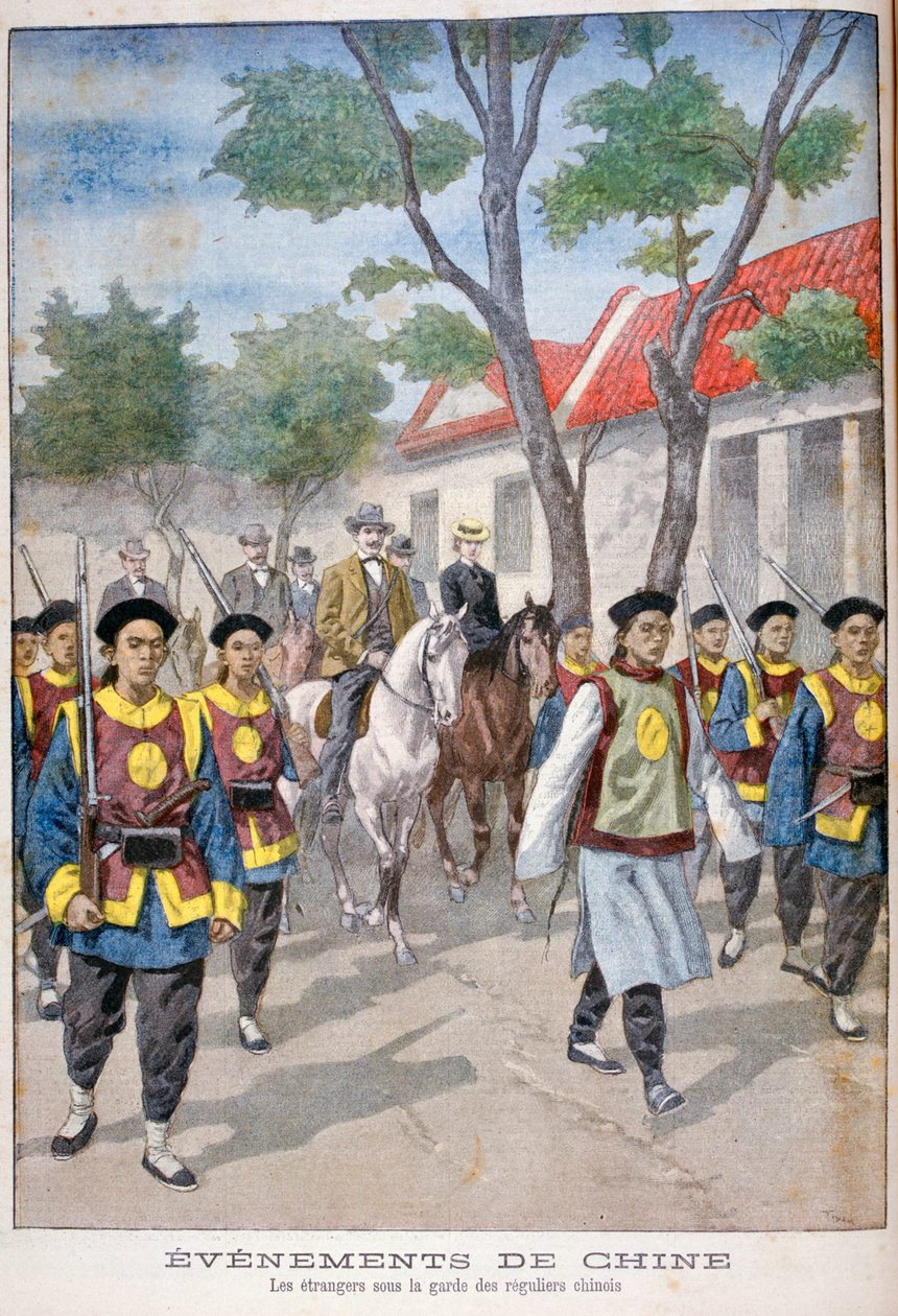 Cizinec pod stráží pravidelné čínské armády, Čína, 1900. od Oswaldo Tofani