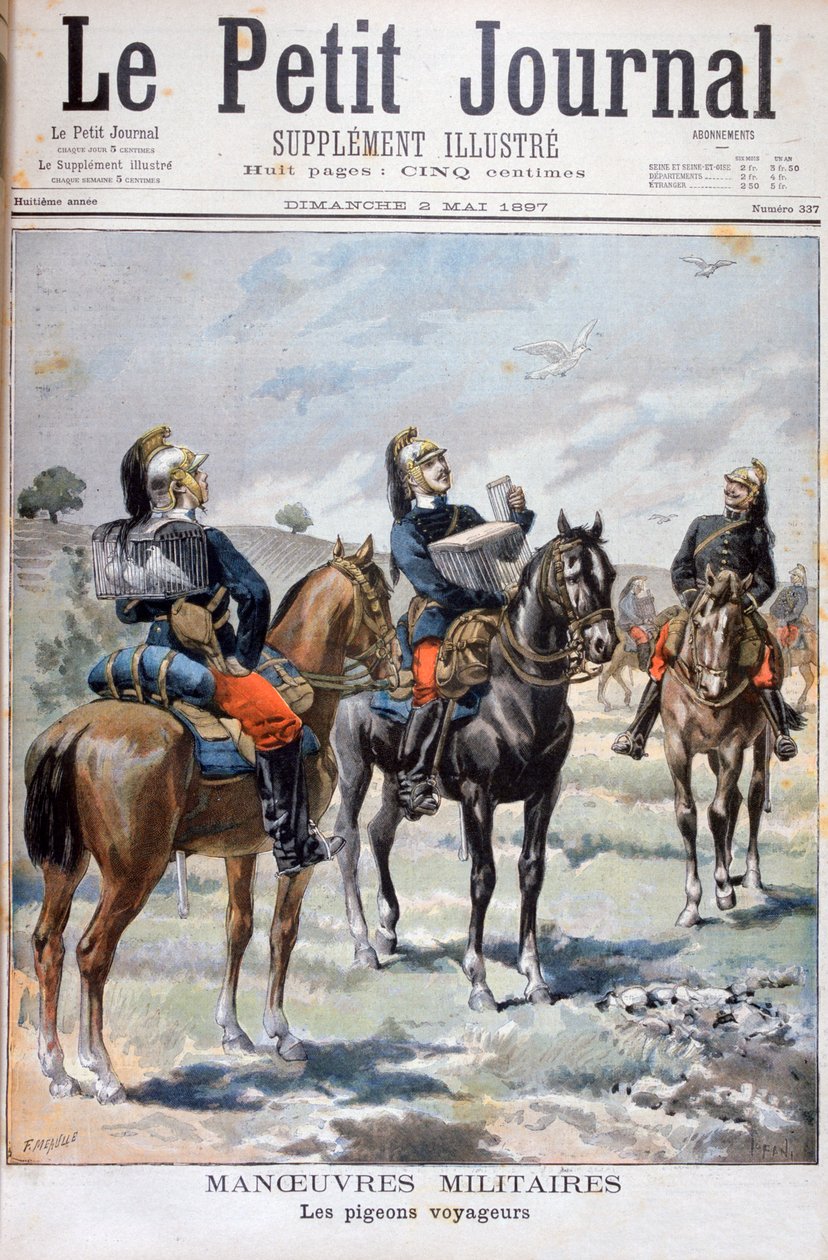 Francouzské vojenské manévry: použití poštovních holubů ke komunikaci, 1897 od Oswaldo Tofani
