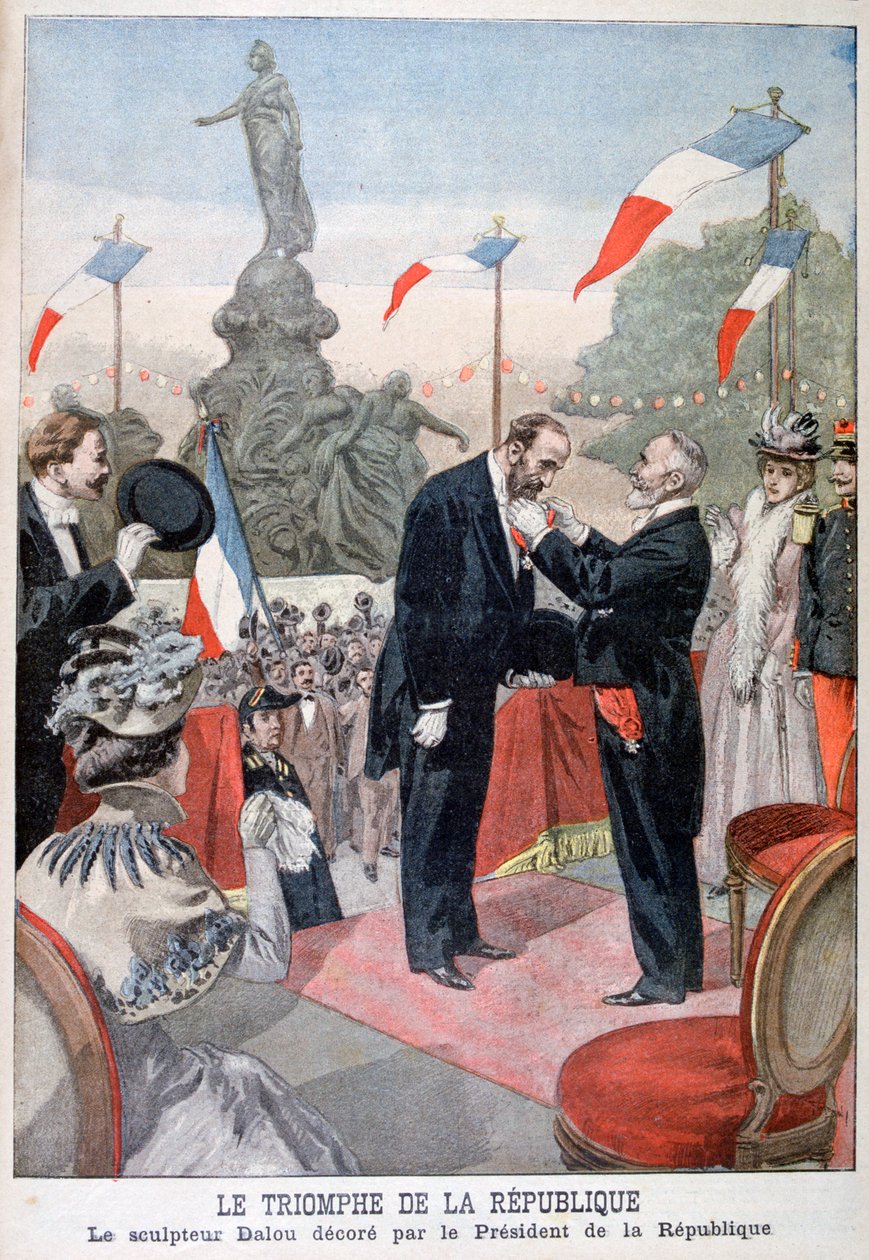 Jules Dalou byl oceněn medailí Čestné legie od Emila Loubeta, 1899 od Oswaldo Tofani