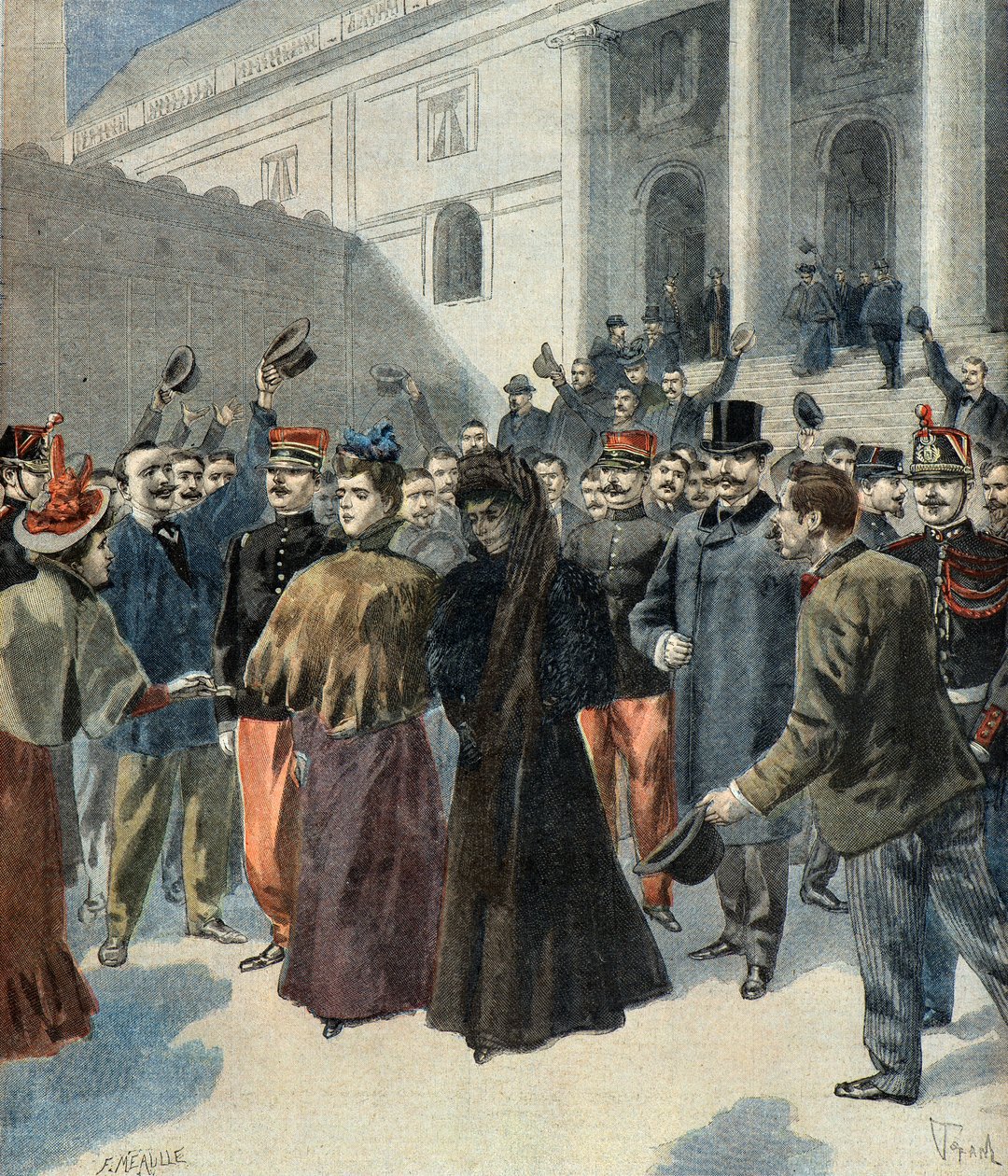 Vdova po plukovníku Hubertu Henrym opouští soudní budovu (Dreyfusova aféra) od Oswaldo Tofani