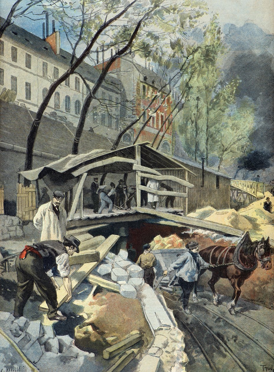 Metropolitní práce v Paříži v roce 1899 (Rytina) od Oswaldo Tofani