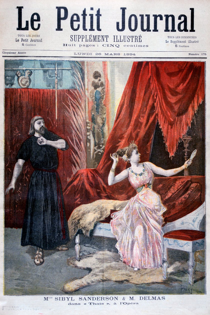 Sibyla Sanderson a Delmas v opeře Julese Masseneta Thais, Paříž, 1894 od Oswaldo Tofani