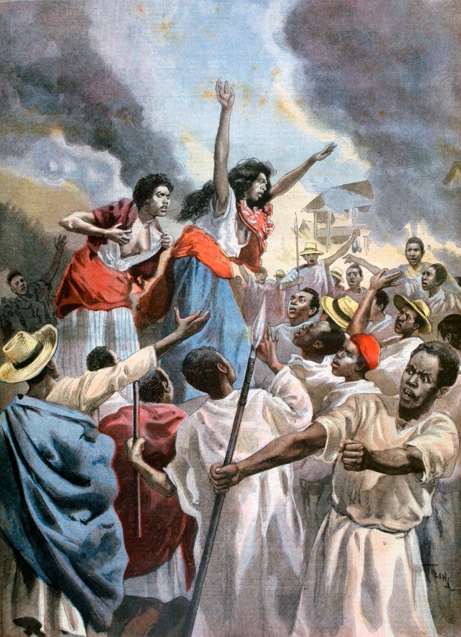 Královské princezny kážoucí svatou válku na Madagaskaru, 1894 od Oswaldo Tofani