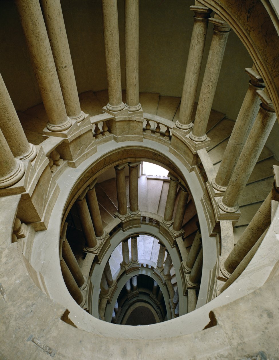Palazzetto (Malý palác) detail točitého schodiště při pohledu shora, 1589 od Ottaviano Mascherino